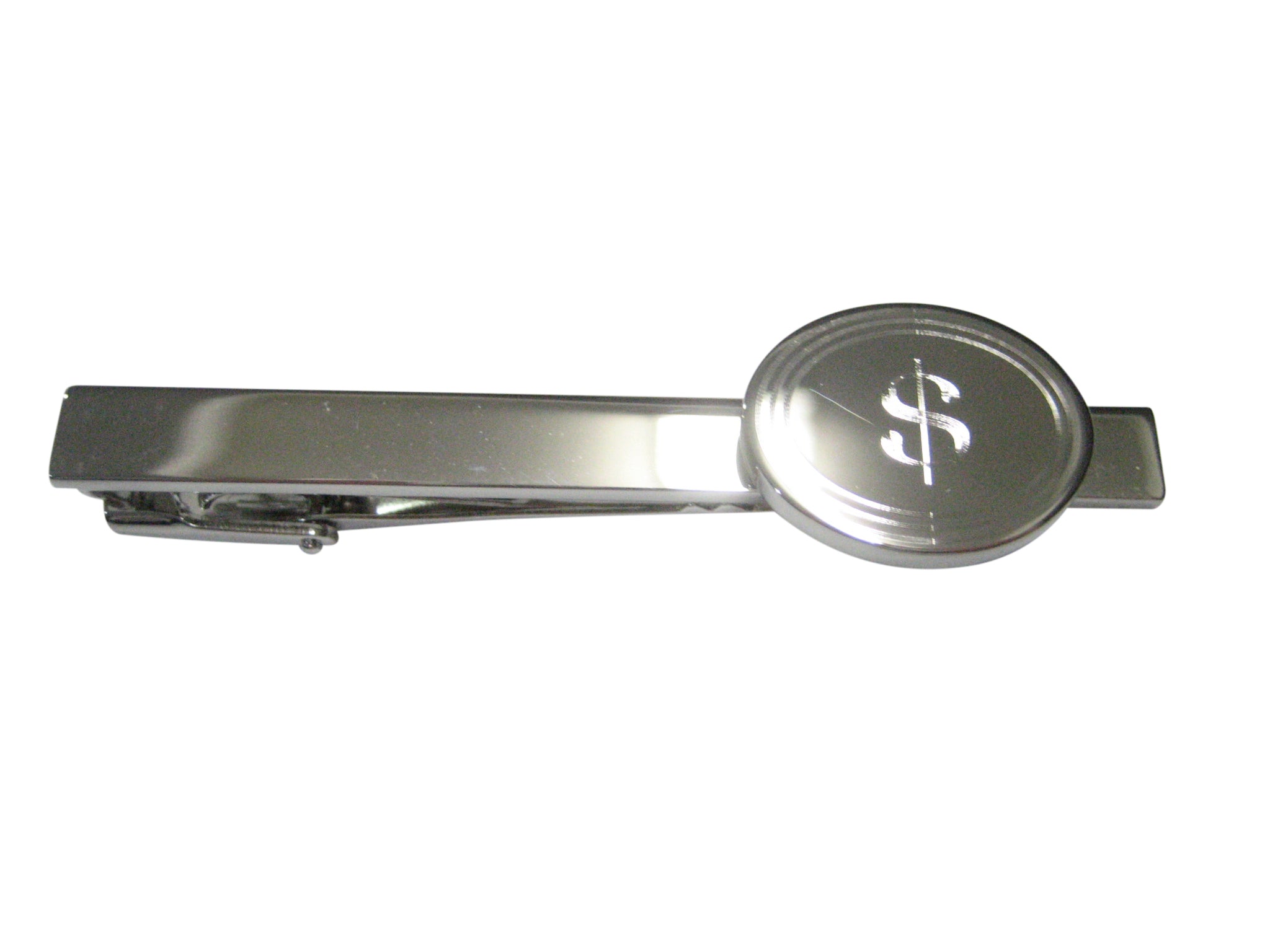 Silver Toned Etched Oval U.S. Dollar Sign Pendant Tie Clip