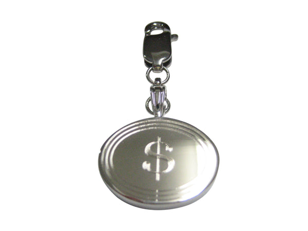 Silver Toned Etched Oval U.S. Dollar Sign Pendant Zipper Pull Charm