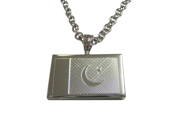 Silver Toned Etched Pakistan Flag Pendant Necklace