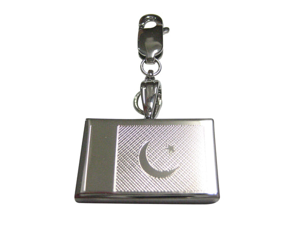 Silver Toned Etched Pakistan Flag Pendant Zipper Pull Charm
