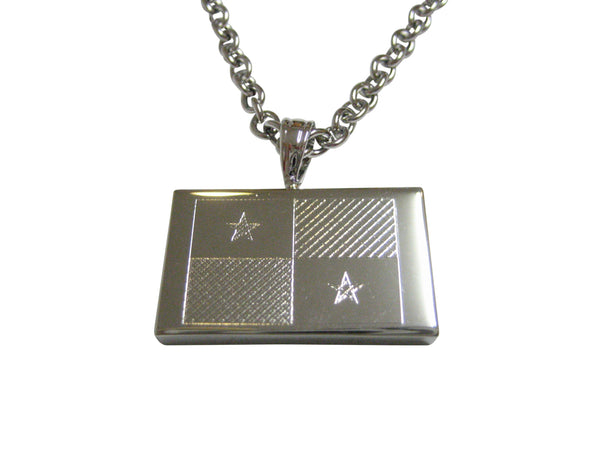 Silver Toned Etched Panama Flag Pendant Necklace