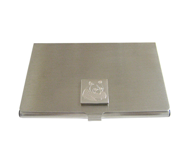 Silver Toned Etched Panda Bear Business Card Holder