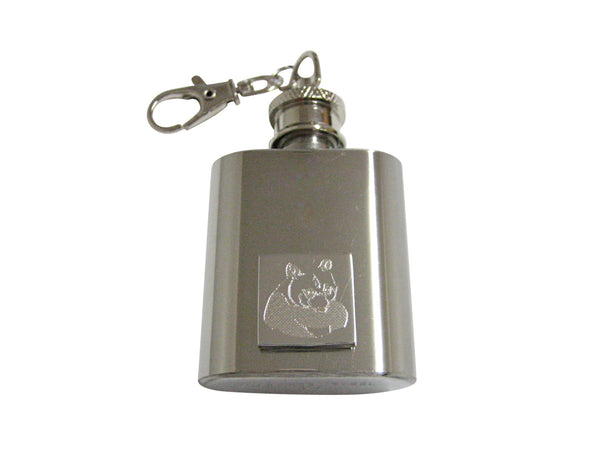 Silver Toned Etched Panda Bear 1 Oz. Stainless Steel Key Chain Flask