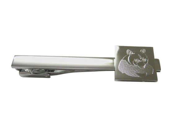 Silver Toned Etched Panda Bear Square Tie Clip