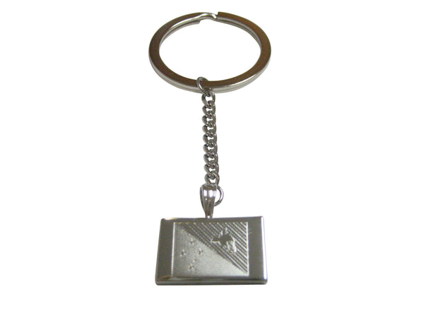 Silver Toned Etched Papua New Guinea Flag Pendant Keychain