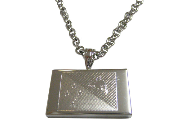 Silver Toned Etched Papua New Guinea Flag Pendant Necklace