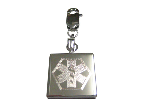 Silver Toned Etched Paramedic Star of Life Pendant Zipper Pull Charm