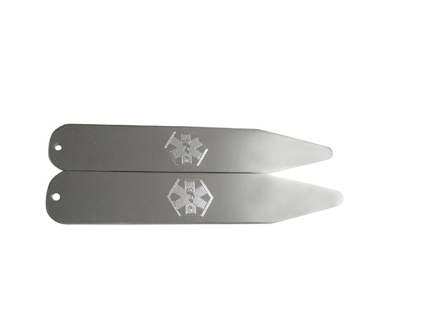 Silver Toned Etched Paramedic Star of Life Symbol Collar Stays