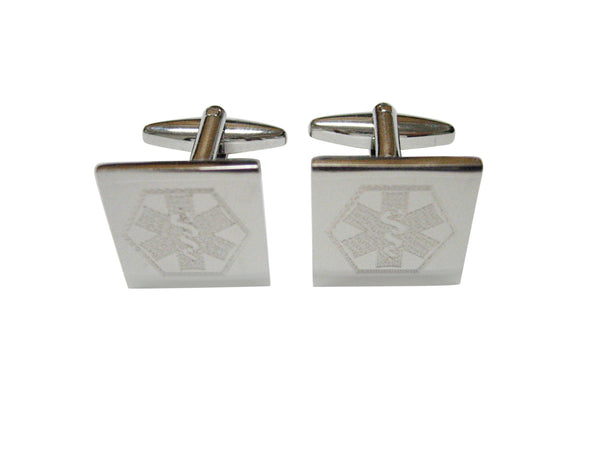 Silver Toned Etched Paramedic Star of Life Symbol Cufflinks