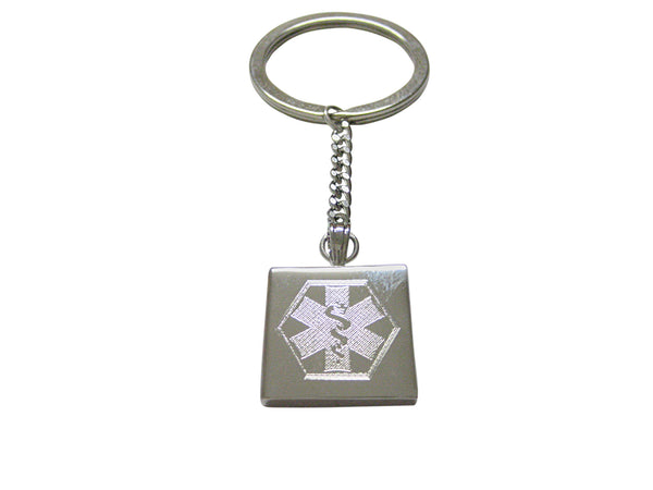 Silver Toned Etched Paramedic Star of Life Symbol Keychain