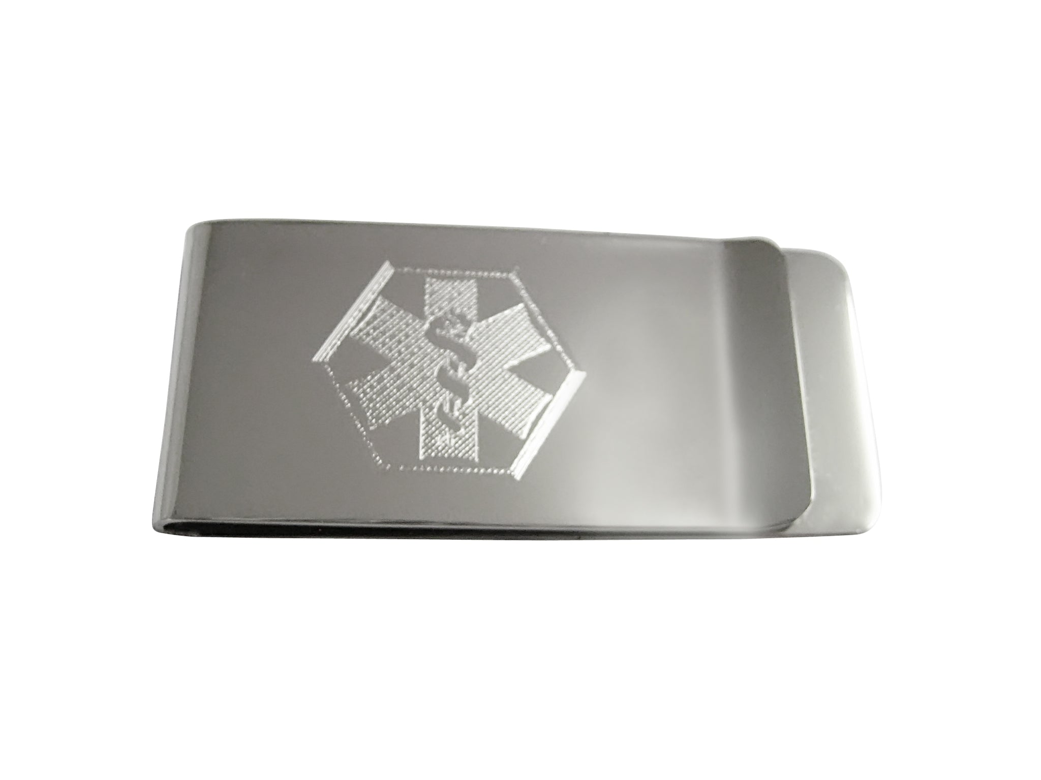 Silver Toned Etched Paramedic Star of Life Symbol Money Clip