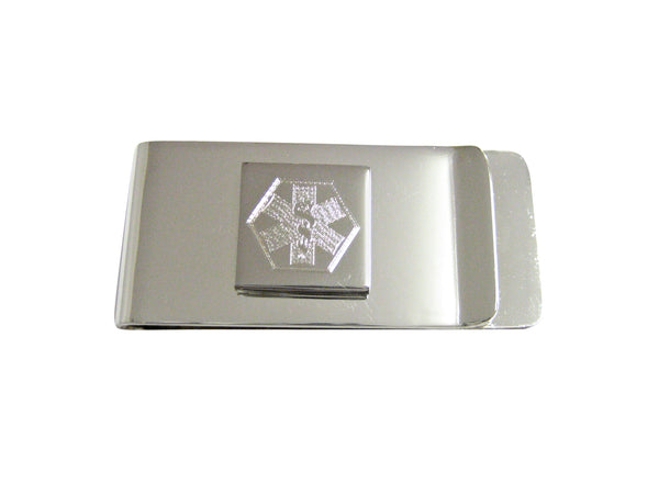 Silver Toned Etched Paramedic Star of Life Symbol Money Clip