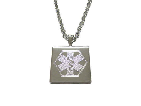 Silver Toned Etched Paramedic Star of Life Symbol Pendant Necklace
