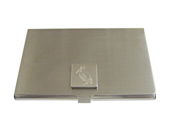 Silver Toned Etched Pelican Bird Business Card Holder