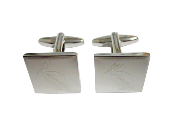 Silver Toned Etched Pelican Bird Cufflinks