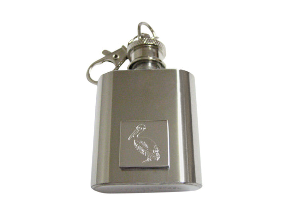 Silver Toned Etched Pelican Bird 1 Oz. Stainless Steel Key Chain Flask