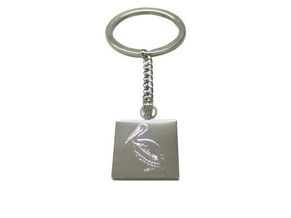 Silver Toned Etched Pelican Bird Keychain