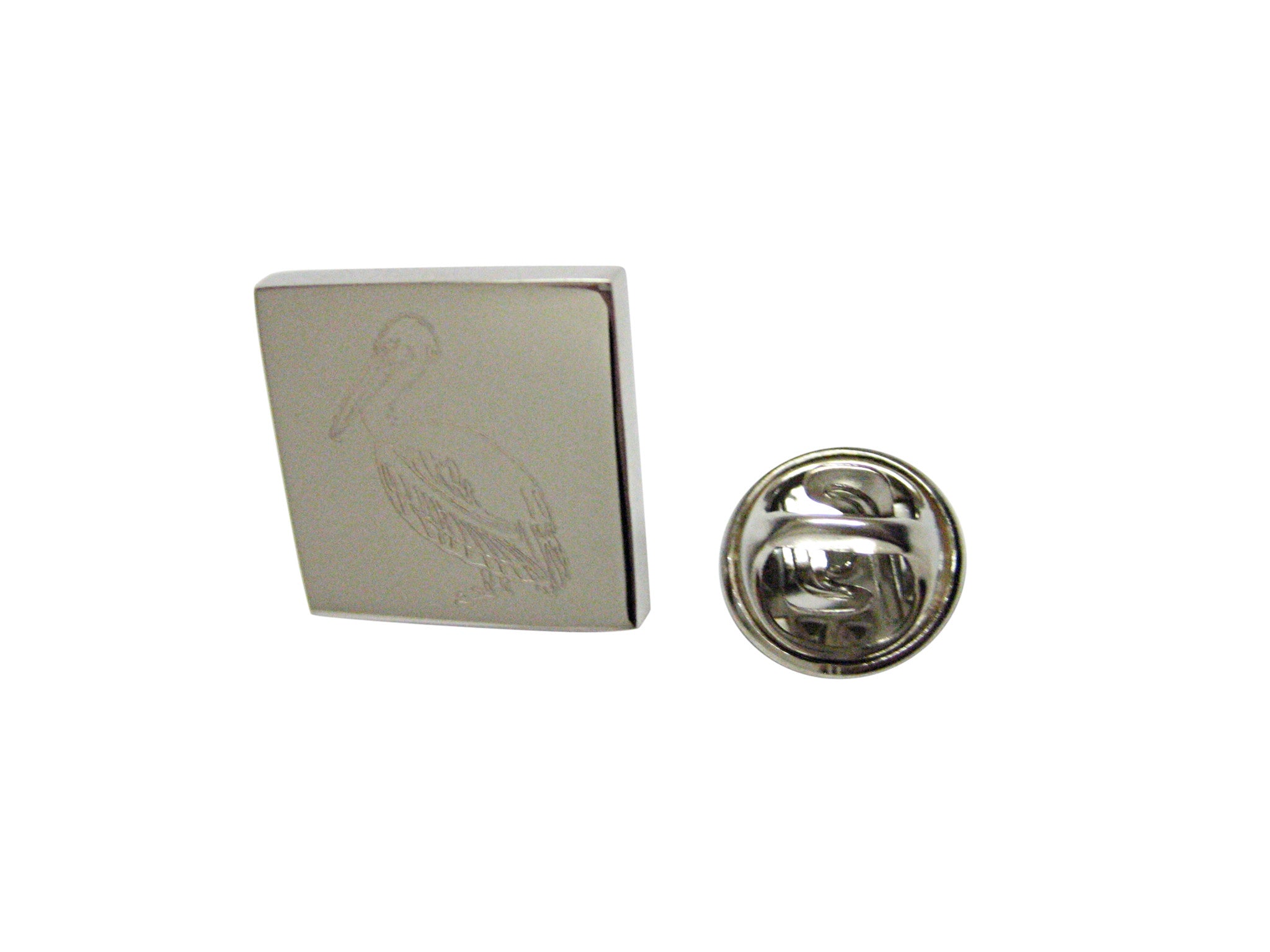 Silver Toned Etched Pelican Bird Lapel Pin