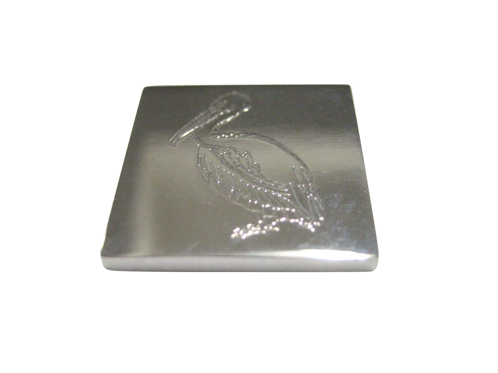 Silver Toned Etched Pelican Bird Magnet
