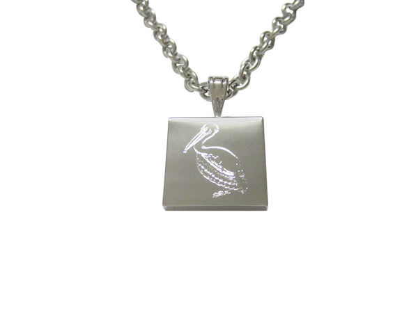 Silver Toned Etched Pelican Bird Pendant Necklace