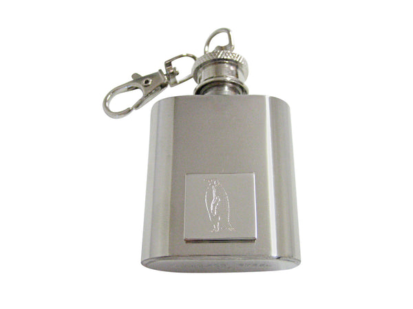 Silver Toned Etched Penguin 1 Oz. Stainless Steel Key Chain Flask