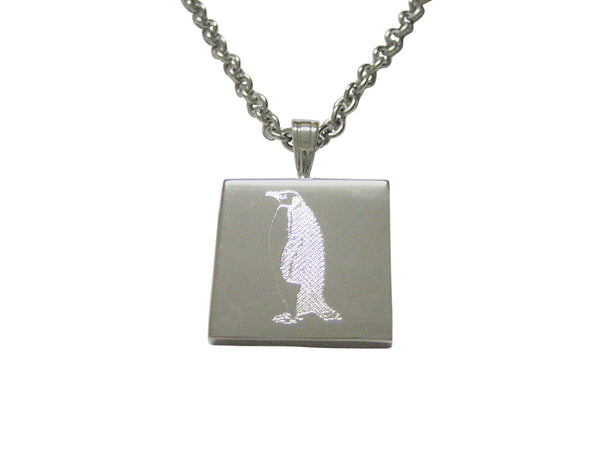 Silver Toned Etched Penguin Pendant Necklace