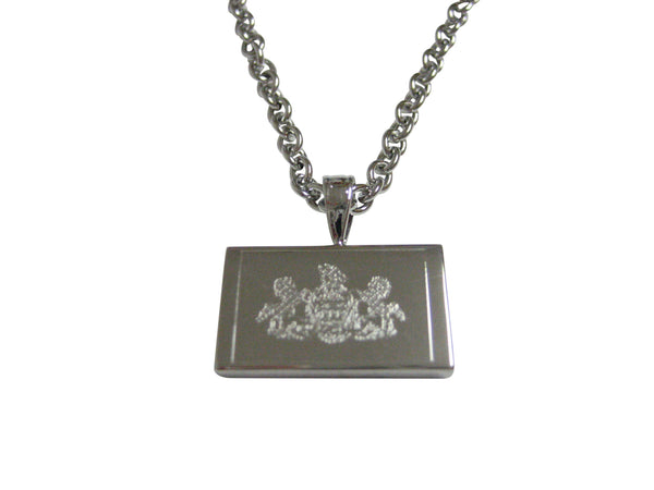 Silver Toned Etched Pennsylvania State Flag Pendant Necklace