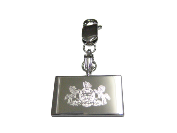Silver Toned Etched Pennsylvania State Flag Pendant Zipper Pull Charm