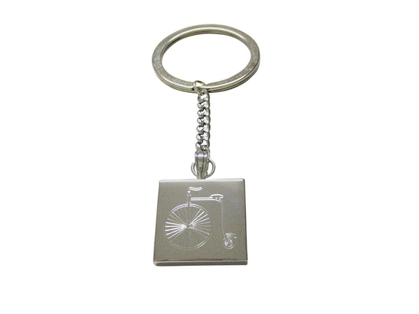 Silver Toned Etched Penny Farthing Bicycle Keychain