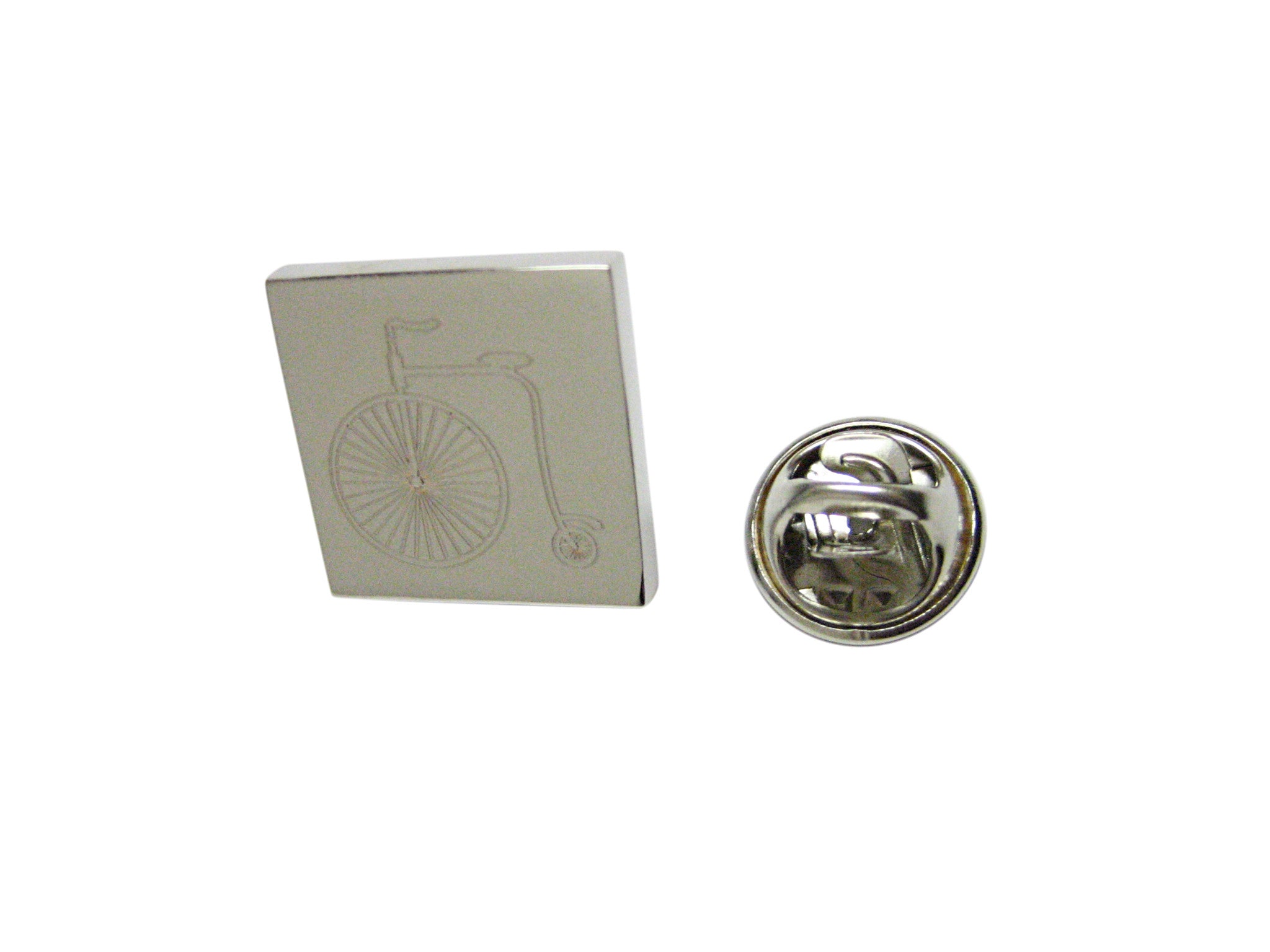 Silver Toned Etched Penny Farthing Bicycle Lapel Pin