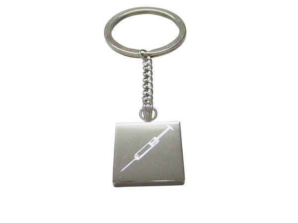 Silver Toned Etched Phlebotomist Hypodermic Needle Keychain