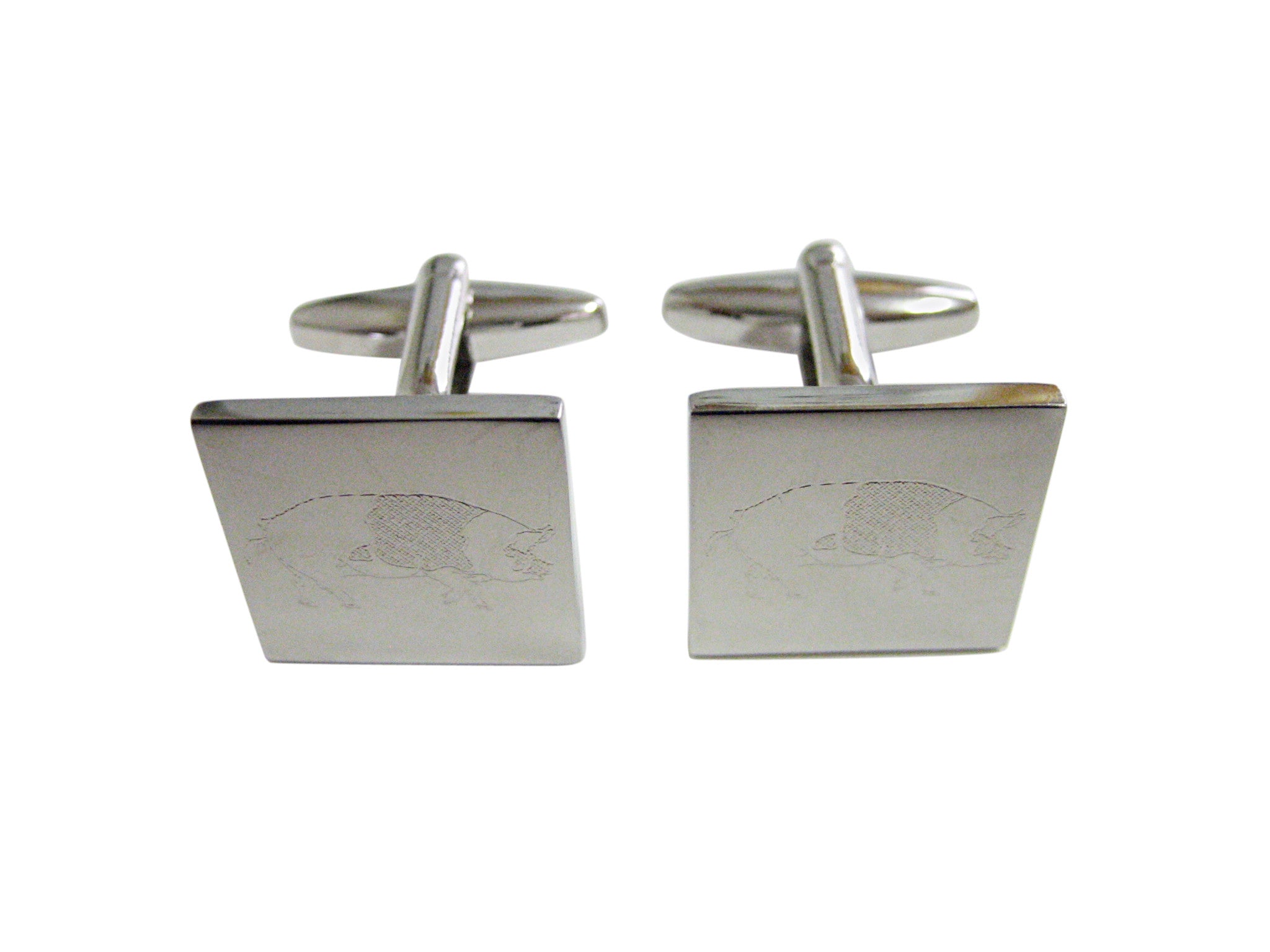 Silver Toned Etched Pig Cufflinks