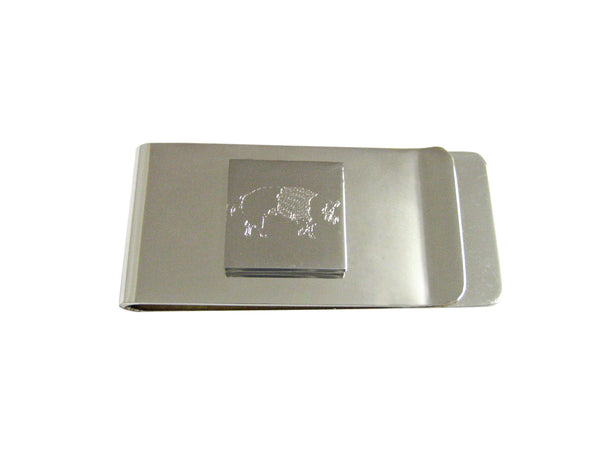 Silver Toned Etched Pig Money Clip