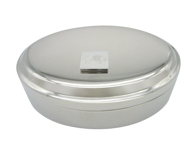 Silver Toned Etched Pig Pendant Oval Trinket Jewelry Box