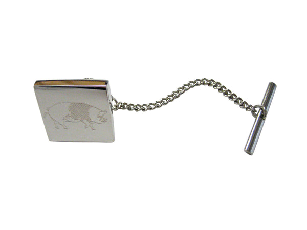 Silver Toned Etched Pig Tie Tack