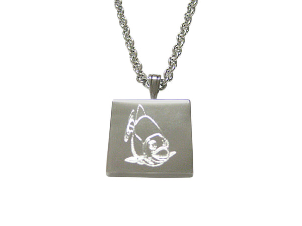 Silver Toned Etched Piranha Fish Pendant Necklace