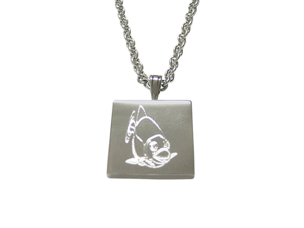 Silver Toned Etched Piranha Fish Pendant Necklace