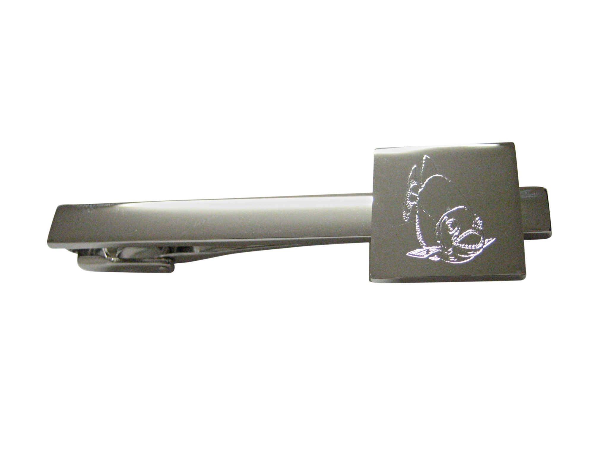 Silver Toned Etched Piranha Fish Square Tie Clip