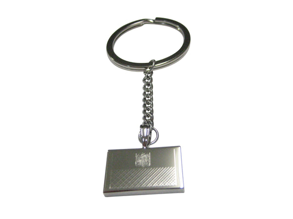 Silver Toned Etched Poland Flag Pendant Keychain