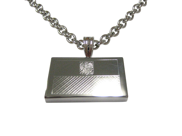 Silver Toned Etched Poland Flag Pendant Necklace
