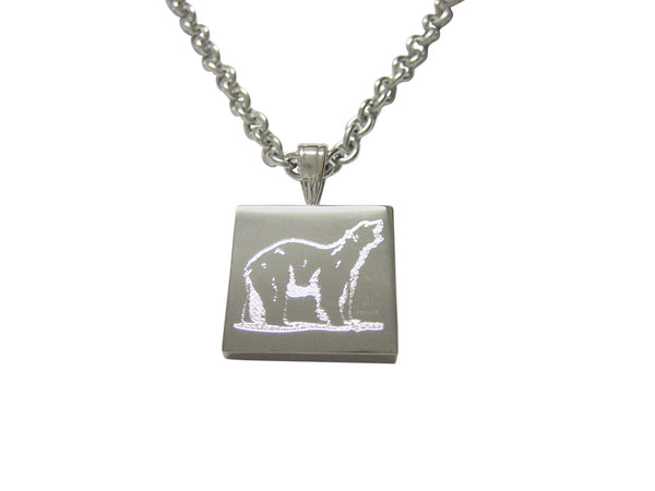 Silver Toned Etched Polar Bear Pendant Necklace