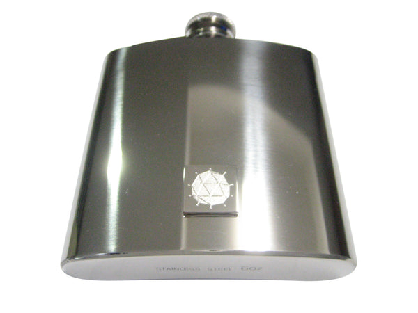 Silver Toned Etched Polyhedral Virus 6oz Flask