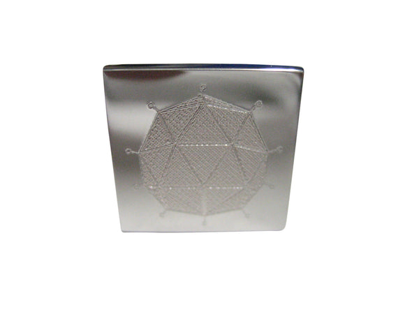 Silver Toned Etched Polyhedral Virus Adjustable Size Fashion Ring