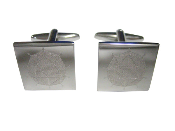 Silver Toned Etched Polyhedral Virus Cufflinks