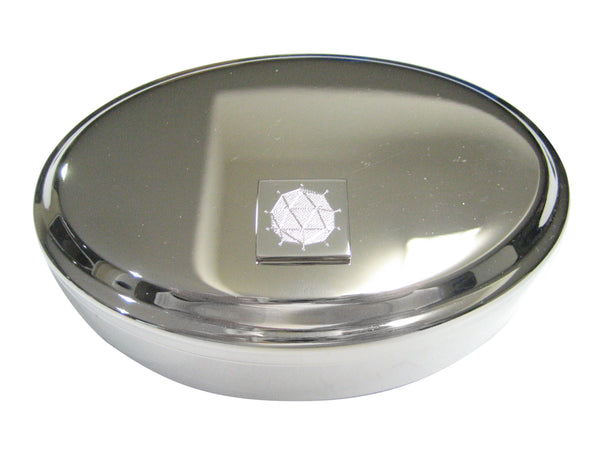 Silver Toned Etched Polyhedral Virus Oval Trinket Jewelry Box