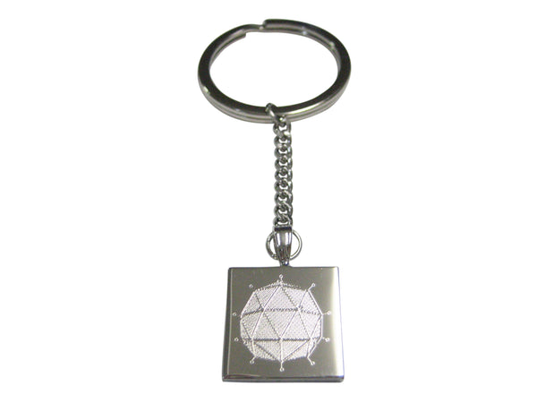 Silver Toned Etched Polyhedral Virus Pendant Keychain