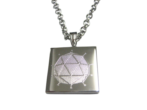 Silver Toned Etched Polyhedral Virus Pendant Necklace