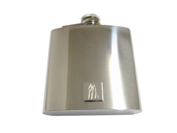 Silver Toned Etched Poodle Dog 6 Oz. Stainless Steel Flask