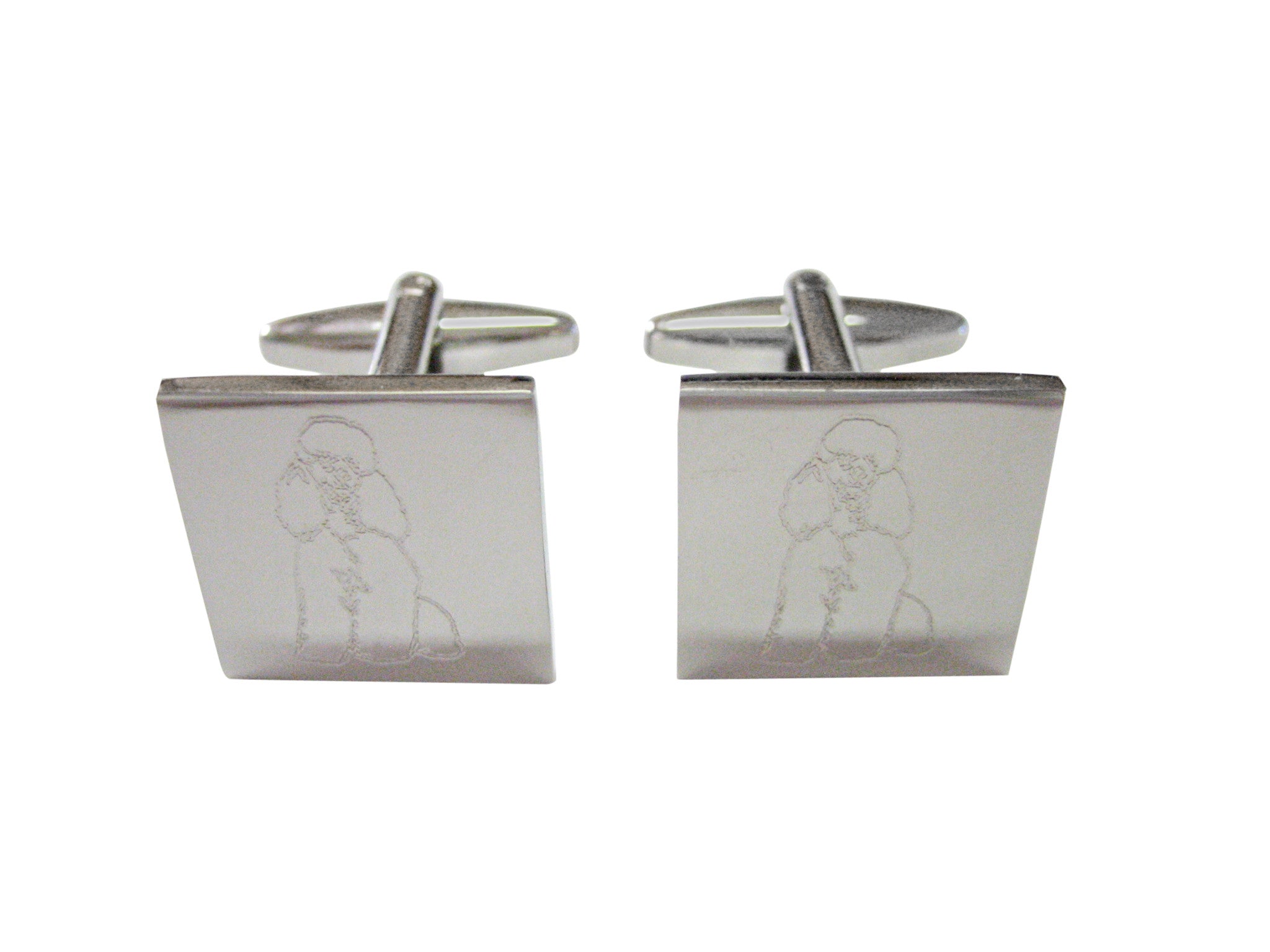 Silver Toned Etched Poodle Dog Cufflinks