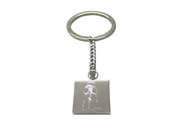 Silver Toned Etched Poodle Dog Keychain